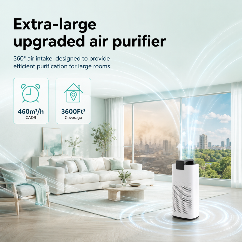 Whole-Home Smoke Defense Air Purifier — True HEPA + Carbon, Live PM2.5 Sensor (Covers 3,600 sq ft)
