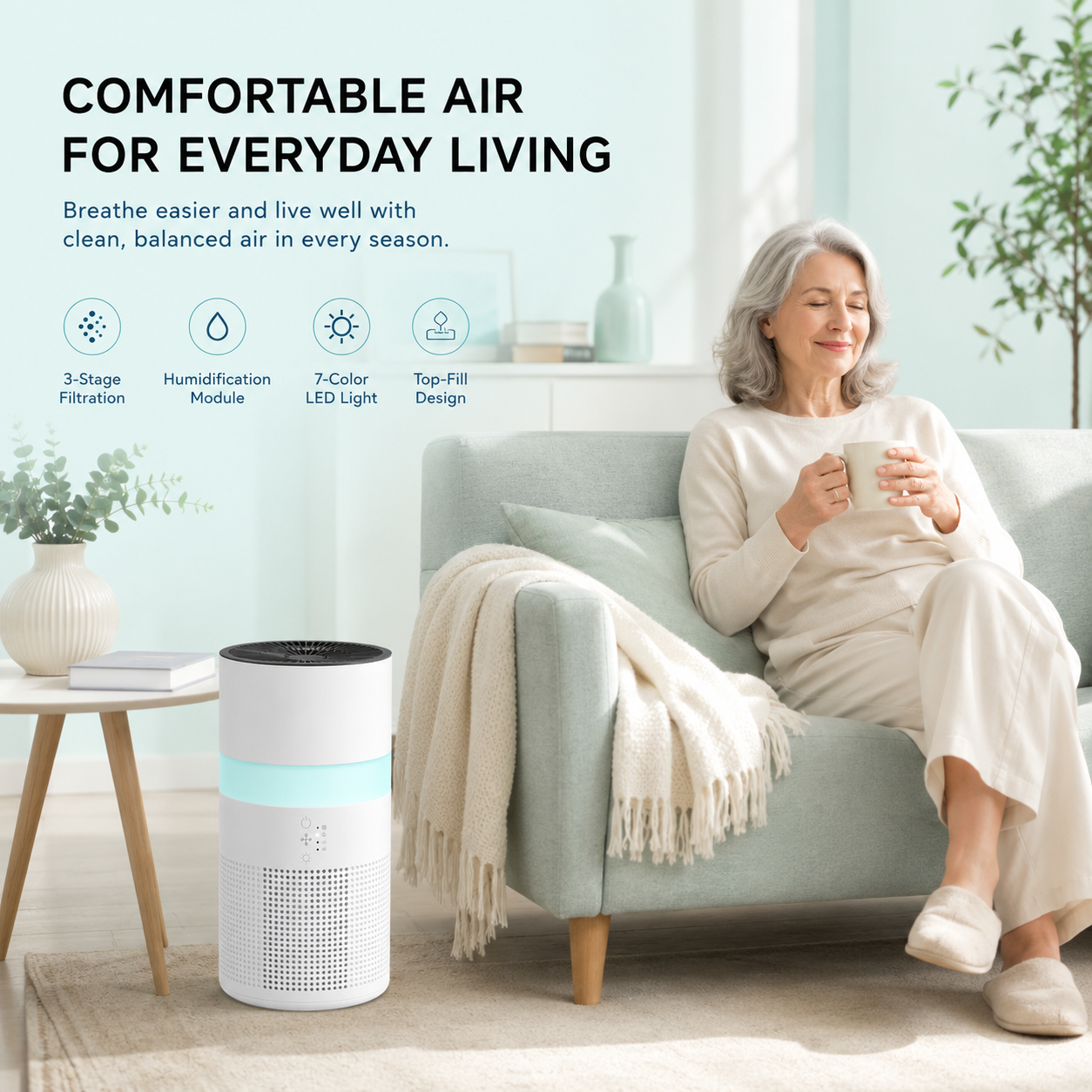 4-in-1 Nursery Air Purifier + Humidifier — True HEPA, Smart Wi-Fi, Aromatherapy (Covers 550 sq ft)
