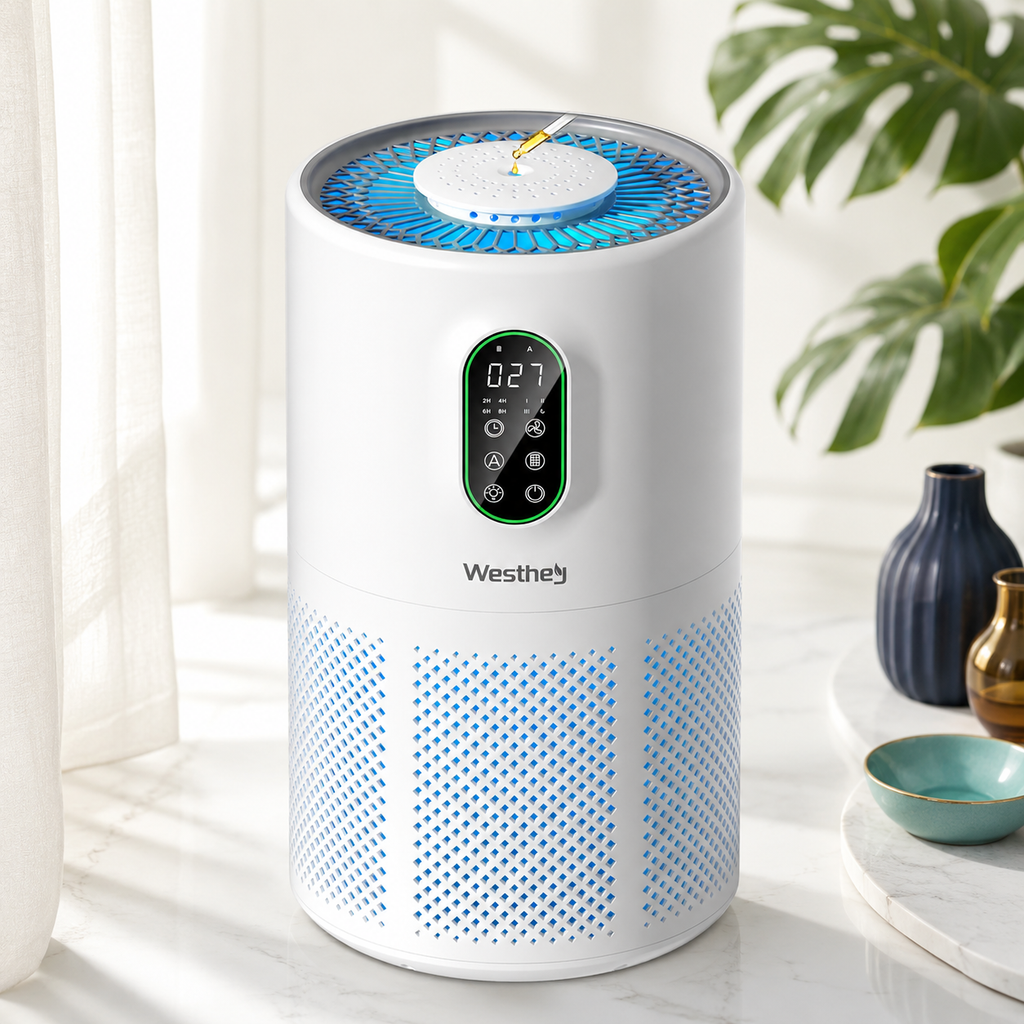 Miami Air Relief — Large Room HEPA Air Purifier, Covers 1650 Ft², H13 True HEPA, PM2.5 Display, Night Light, Wildfire Smoke & Pet Dander Removal, Auto Mode